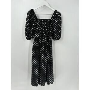 NR1 Vintage Dress Womens 4 Small Black White Polka Dot Pleated Puff Sleeves Zip